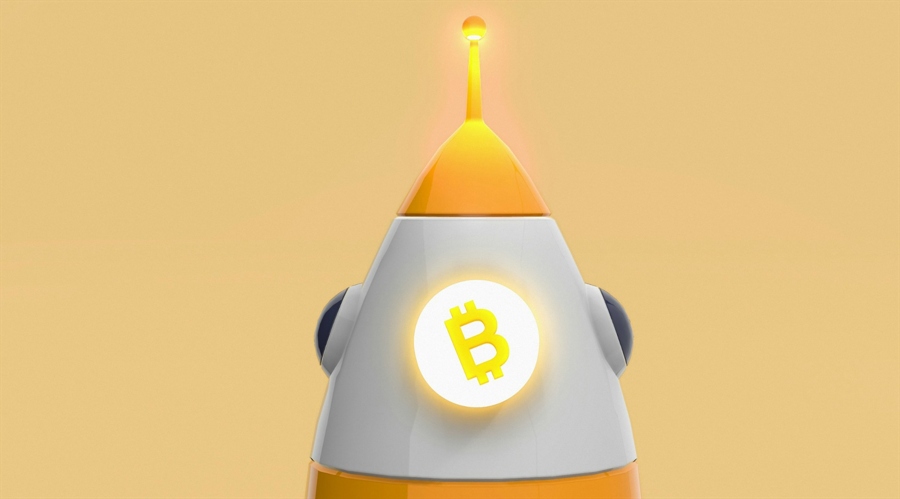 Bitcoin token on the rocket suggesting btc upward trajectory