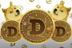 Graphis showing dogecoins tokens and doge dogs in the white background of crypto symbols